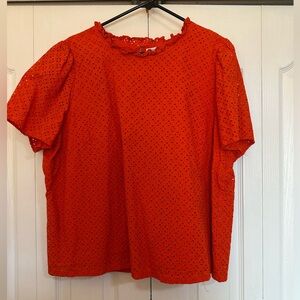 J. Crew Vibrant Red Eyelet Blouse